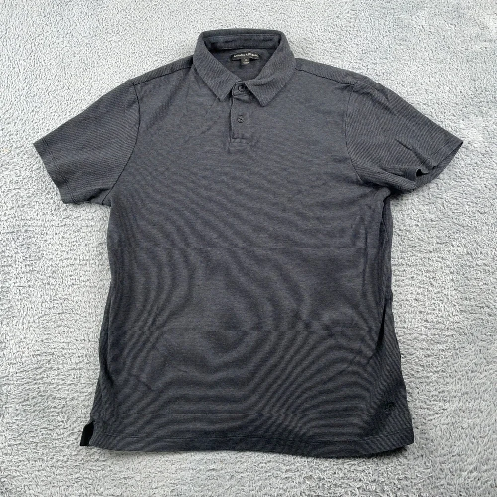 Banana Republic Shirt Mens Medium Gray Polo Striped Short Sleeve Cotton Golf